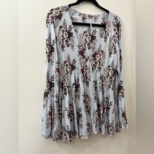 Free People Floral Blouse in Cream and Brown